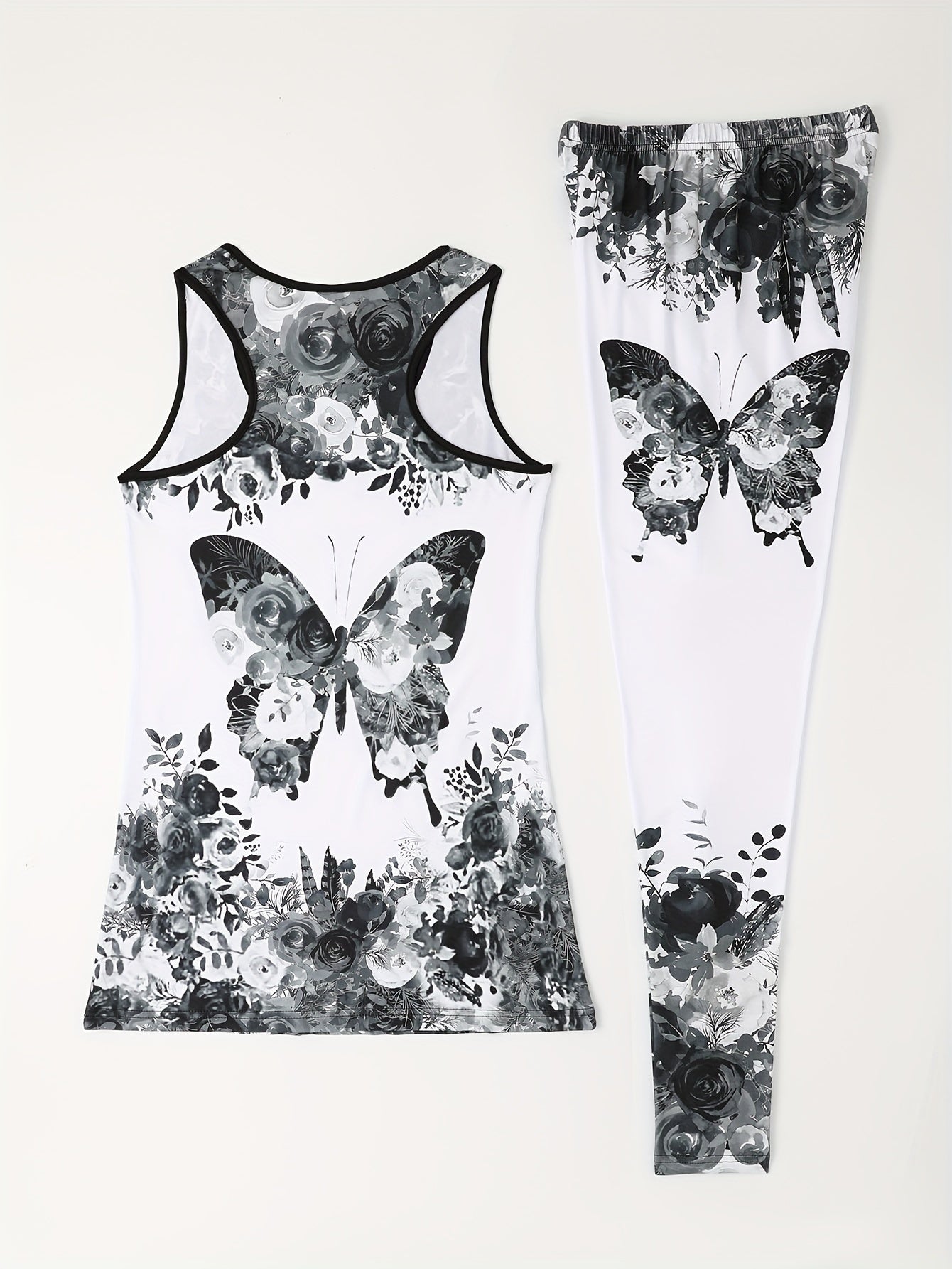 Vibrant 2pcs Set - Women's Casual Fitness Stretchy Fabric Tank Top and High-Waisted Leggings - Breathable Polyester/Spandex Blend, Perfect for Yoga & Casual Attire