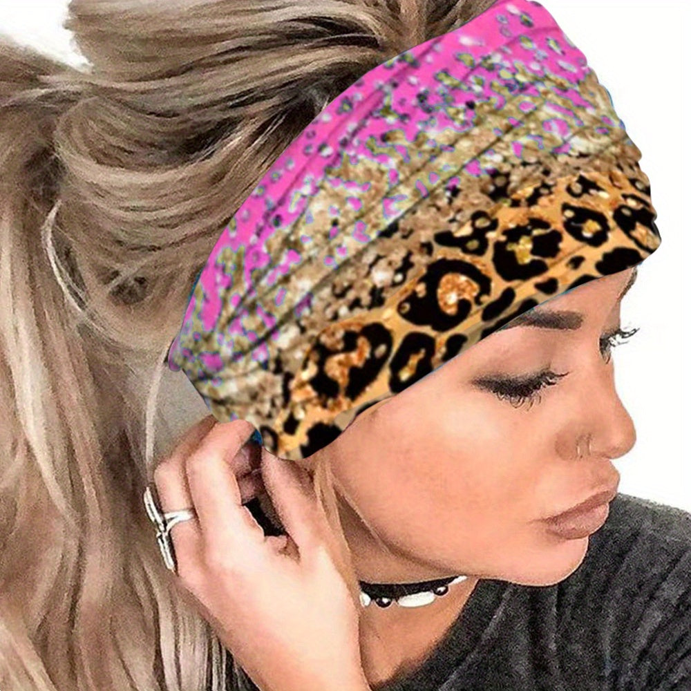 1pcs Boho Leopard Pattern Headband Stretch Wide Hair Bands Knotted Turban Head Band Yoga Running Sweatband Elastic Headband Head Wrap Hair Accessories For Women Teen Female
