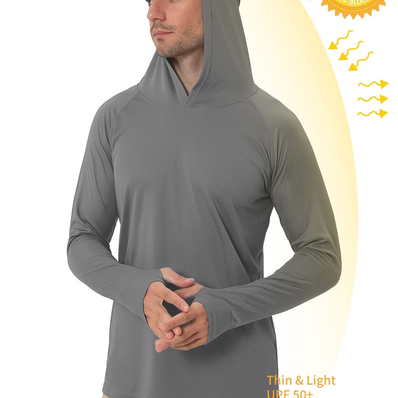 Men's UPF50+ Sun Protection Hoodie - Lightweight Quick-Dry Rash Guard, Breathable Long Sleeve UV Shirt for Fishing, Hiking, Yoga & Running, Olive Green, Machine Washable, Sports Apparel, Sporty Design, Durable Construction, A