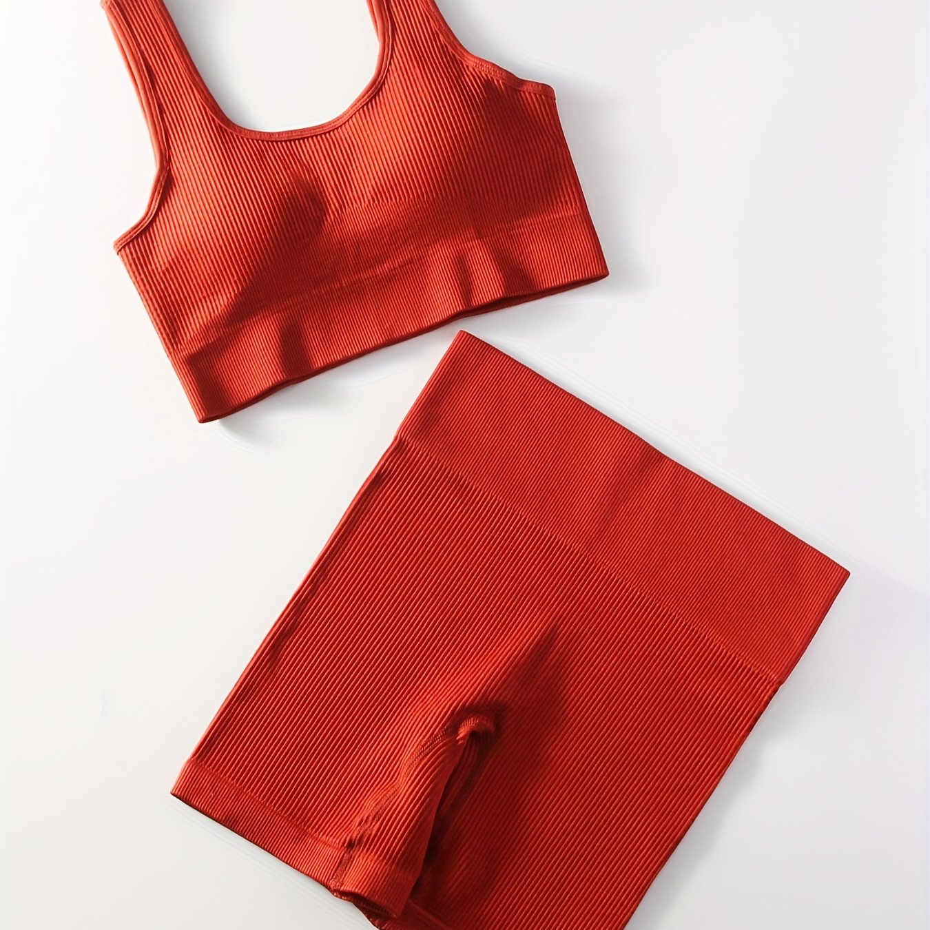 2pcs Women'S Breathable Seamless Yoga Leggings & Bra Set - High-Stretch Ribbed Gym Workout Shorts with Bra, Moisture-Wicking Athletic Outfit for Running, Pilates