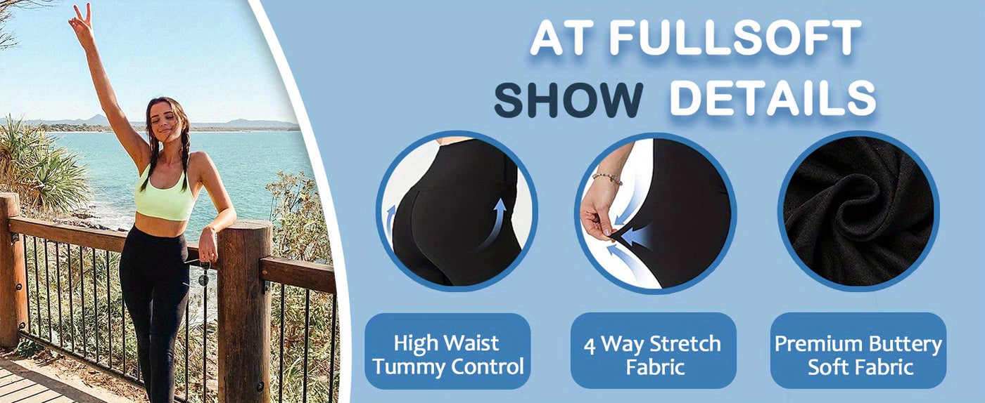 Women'S High Waisted Athletic Leggings - Soft Polyester, Tummy Control, Skinny Fit for Running, Cycling, Yoga & Workout, All-Season Comfort, Knit Fabric, 100g/m², Yoga Workout Gear | High Waist Leggings | Stretchy Knit Fabri