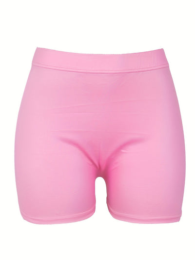 [High Waist Skinny Shorts] Solid High Waist Skinny Shorts, Casual Stretchy Yoga Shorts For Spring & Summer, Women's Clothing