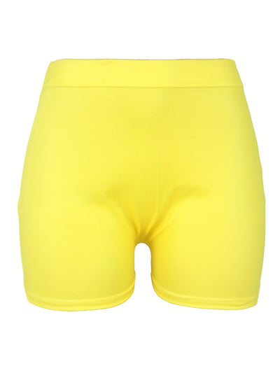 [High Waist Skinny Shorts] Solid High Waist Skinny Shorts, Casual Stretchy Yoga Shorts For Spring & Summer, Women's Clothing