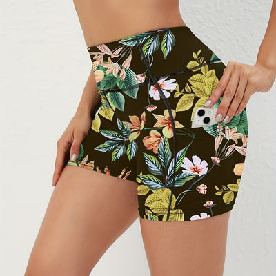 Women's High Waist Marble Printed Shorts - Slim Fit, Lift Hip, Yoga Workout Shorts - Polyester & Spandex Blend - For Fitness Enthusiasts & Yoga Lovers - Perfect for Gym, Outdoor Workouts & Everyday Wear
