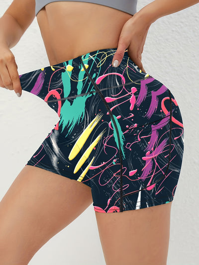 Women's High Waist Marble Printed Shorts - Slim Fit, Lift Hip, Yoga Workout Shorts - Polyester & Spandex Blend - For Fitness Enthusiasts & Yoga Lovers - Perfect for Gym, Outdoor Workouts & Everyday Wear