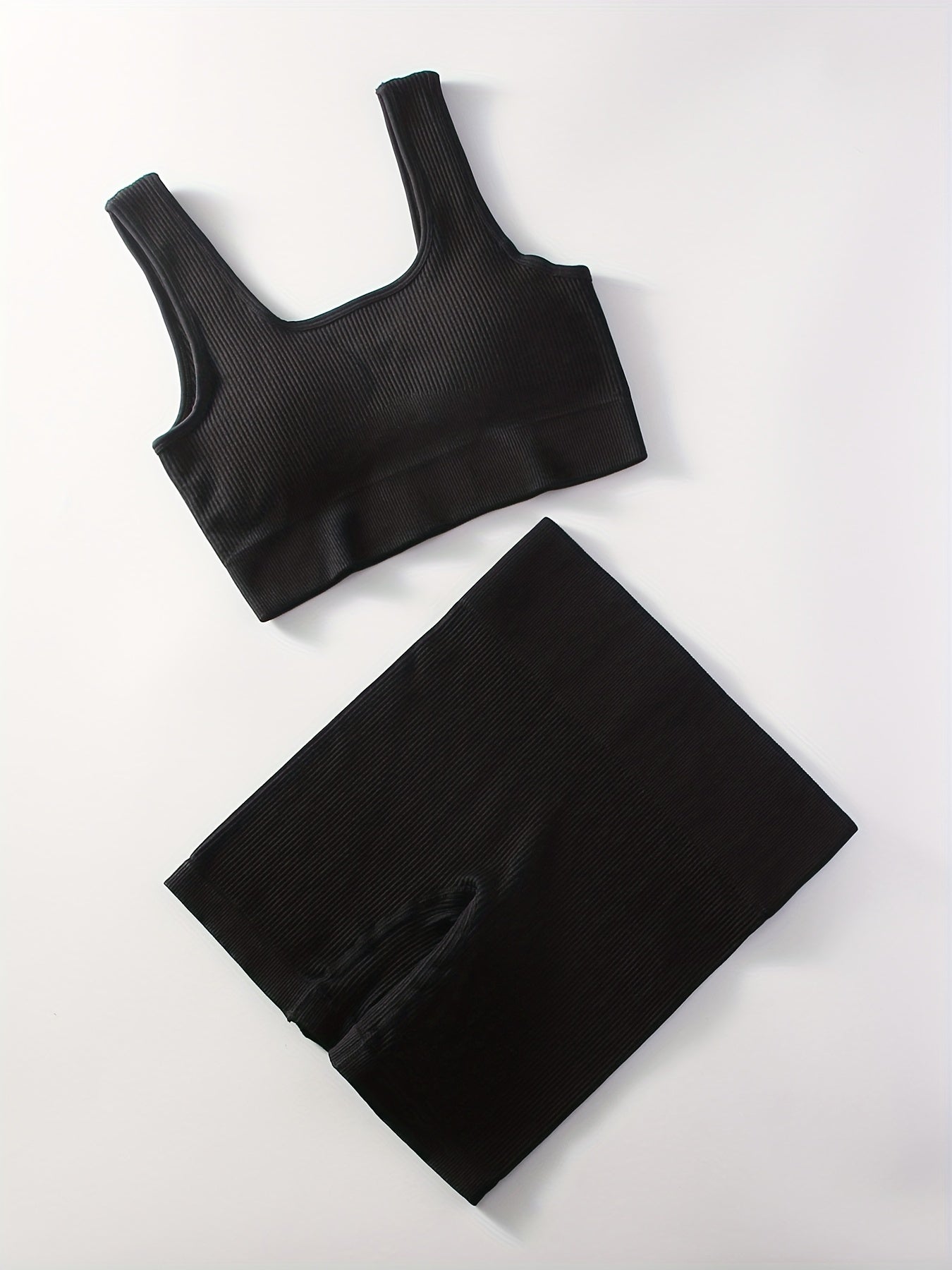 2pcs Women'S Breathable Seamless Yoga Leggings & Bra Set - High-Stretch Ribbed Gym Workout Shorts with Bra, Moisture-Wicking Athletic Outfit for Running, Pilates