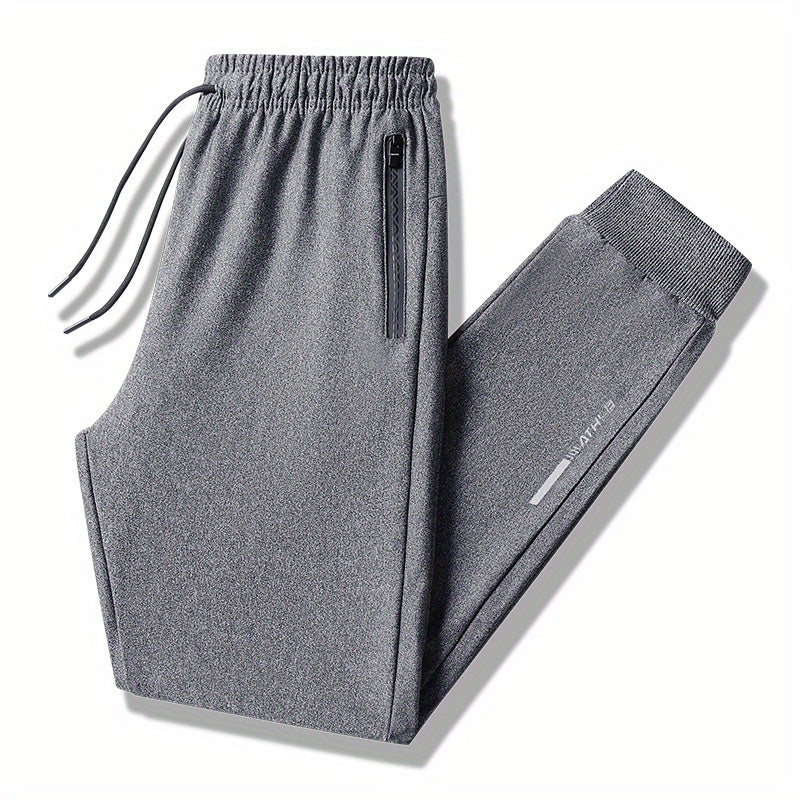 Lightweight Breathable Sports Pants Joggers, Men's Casual Slightly Stretch Zipper Pockets Sweatpants For All Seasons Fitness