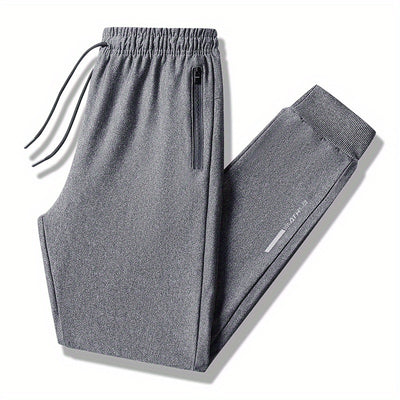 Lightweight Breathable Sports Pants Joggers, Men's Casual Slightly Stretch Zipper Pockets Sweatpants For All Seasons Fitness