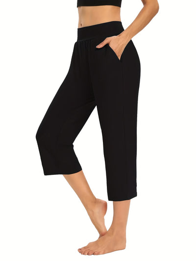 Plus Size Womens Capri Pants - Comfortable Solid Waistband, High Rise Skinny Fit - Fashionable for Casual Wear & Fitness