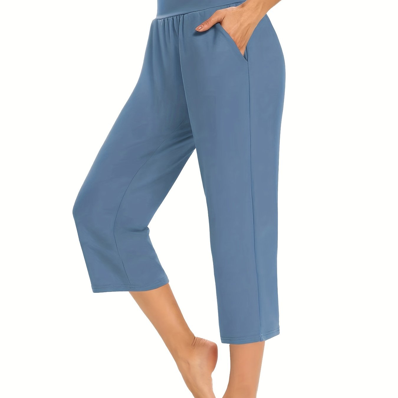 Plus Size Womens Capri Pants - Comfortable Solid Waistband, High Rise Skinny Fit - Fashionable for Casual Wear & Fitness