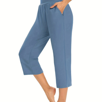 Plus Size Womens Capri Pants - Comfortable Solid Waistband, High Rise Skinny Fit - Fashionable for Casual Wear & Fitness