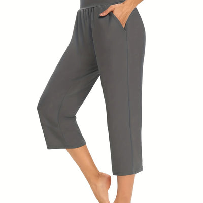 Plus Size Womens Capri Pants - Comfortable Solid Waistband, High Rise Skinny Fit - Fashionable for Casual Wear & Fitness