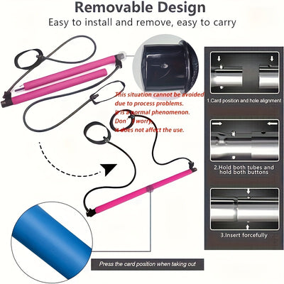 Stainless Steel 1pc Lingpeng Pilates Bar Kit - Colorful Resistance Bands for Home Gym, Yoga, Squats & Full Body Shaping - Lightweight, Easy to Assemble & Carry, Gym Accessories for Men & Women