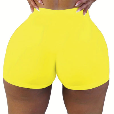 [High Waist Skinny Shorts] Solid High Waist Skinny Shorts, Casual Stretchy Yoga Shorts For Spring & Summer, Women's Clothing