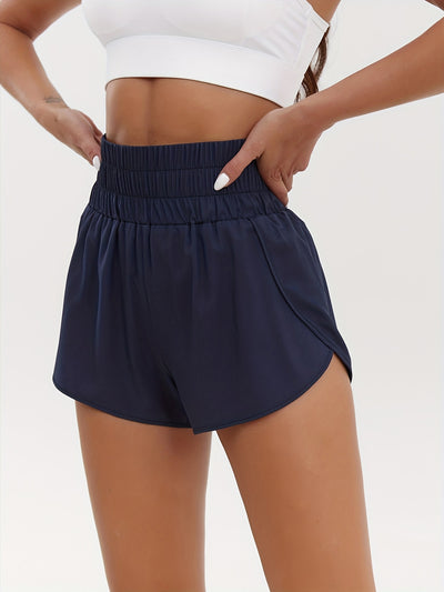 Solid Color Casual Sports Shorts, Elastic Waist Fitness Running Shorts, Women's Athleisure