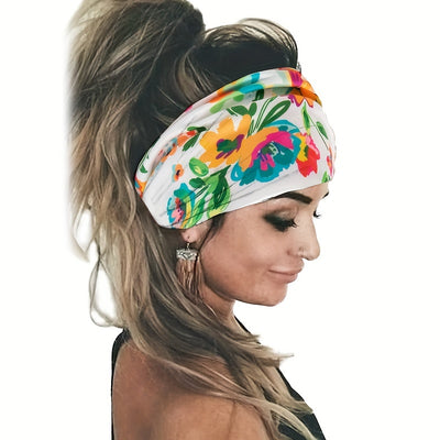 Tie Dye Flower Print Knotted Headband Ladies Sports Widening Fitness Yoga Headband Bundle Boho Style Hairband