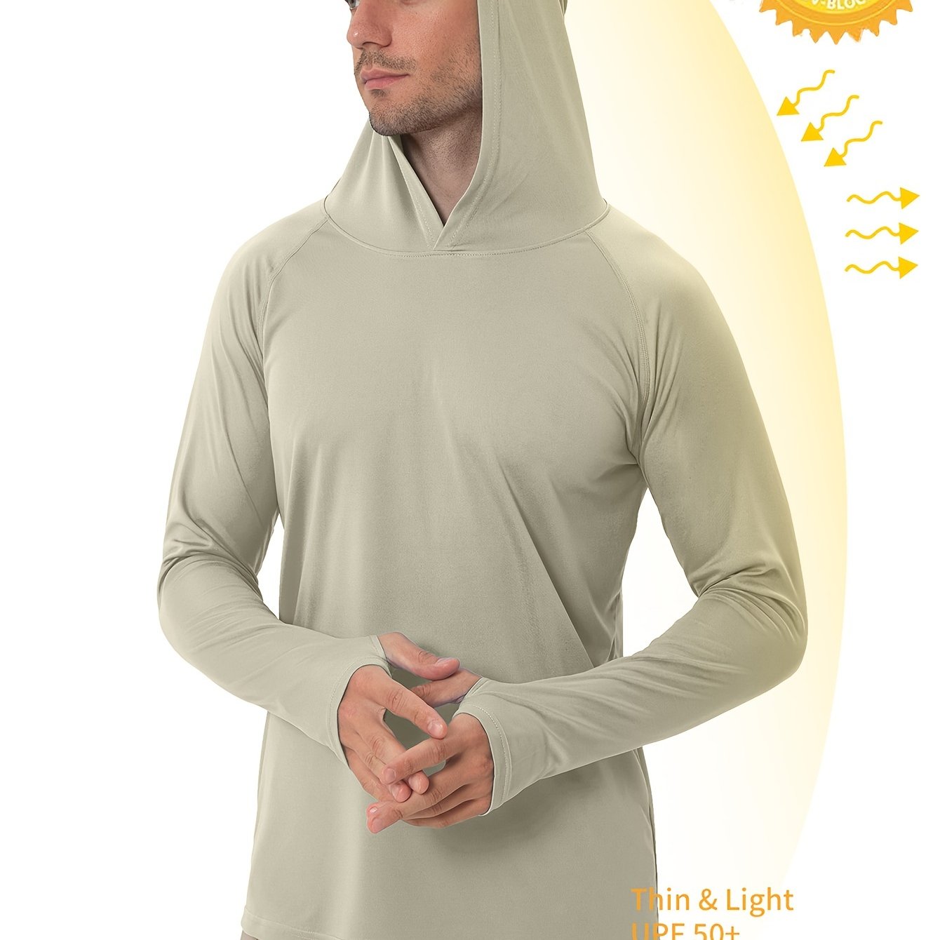 Men's UPF50+ Sun Protection Hoodie - Lightweight Quick-Dry Rash Guard, Breathable Long Sleeve UV Shirt for Fishing, Hiking, Yoga & Running, Olive Green, Machine Washable, Sports Apparel, Sporty Design, Durable Construction, A