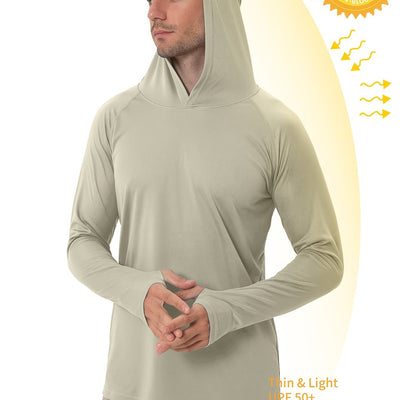 Men's UPF50+ Sun Protection Hoodie - Lightweight Quick-Dry Rash Guard, Breathable Long Sleeve UV Shirt for Fishing, Hiking, Yoga & Running, Olive Green, Machine Washable, Sports Apparel, Sporty Design, Durable Construction, A