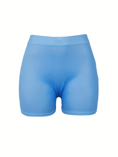 Letter Print Skinny Shorts, Casual Yoga Shorts For Spring & Summer, Women's Clothing