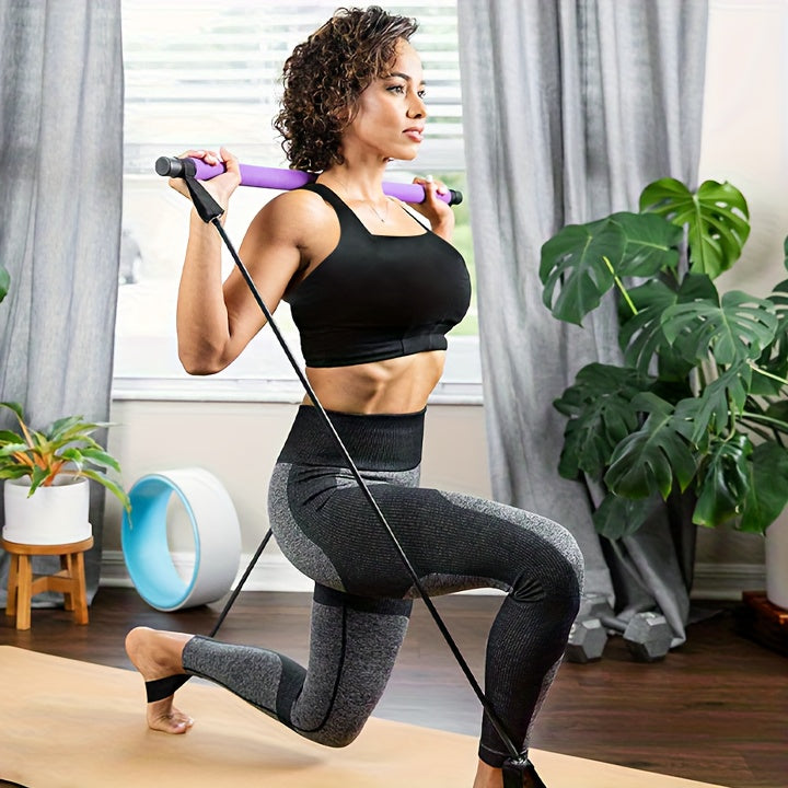 Stainless Steel 1pc Lingpeng Pilates Bar Kit - Colorful Resistance Bands for Home Gym, Yoga, Squats & Full Body Shaping - Lightweight, Easy to Assemble & Carry, Gym Accessories for Men & Women