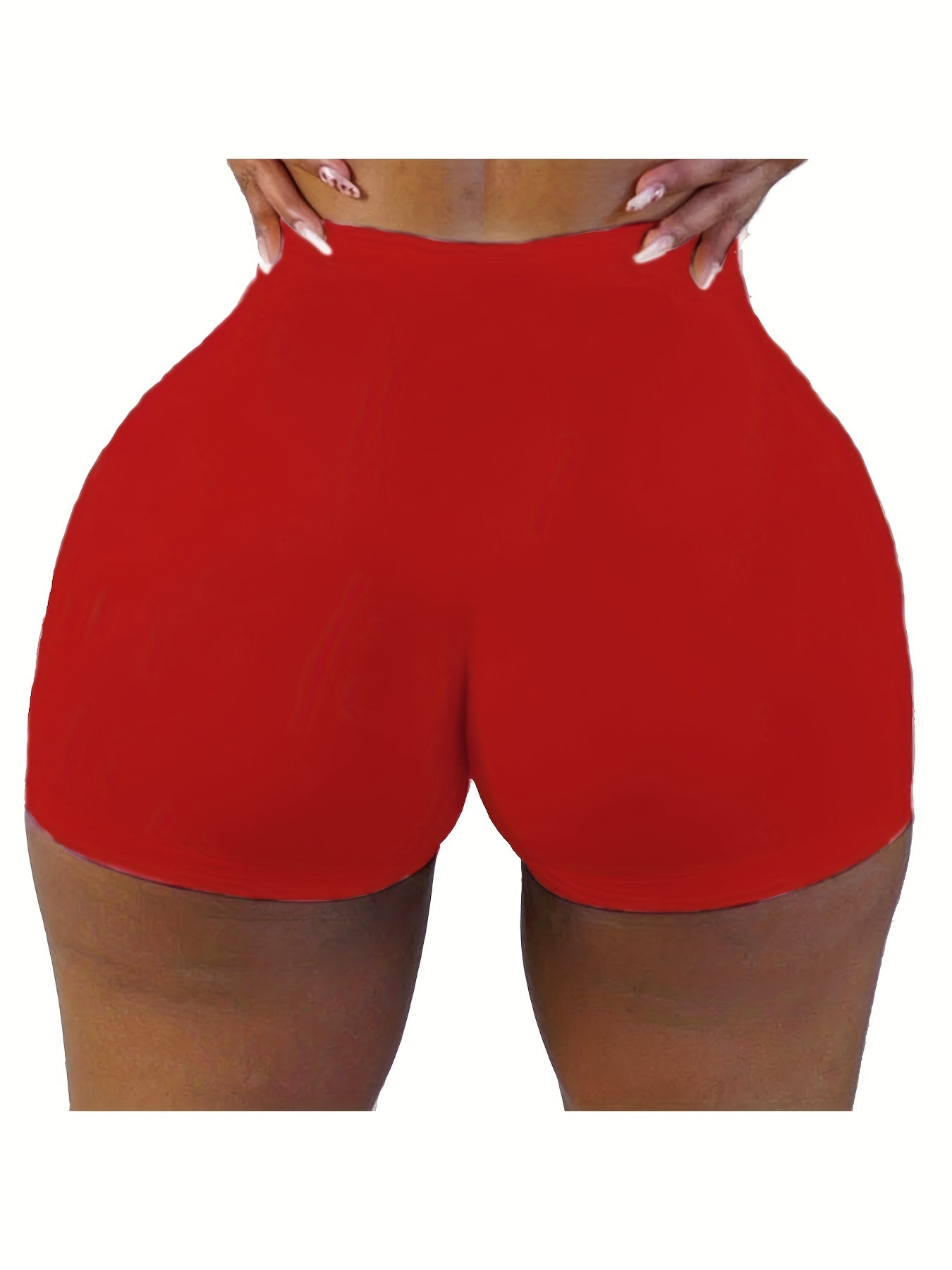 [High Waist Skinny Shorts] Solid High Waist Skinny Shorts, Casual Stretchy Yoga Shorts For Spring & Summer, Women's Clothing