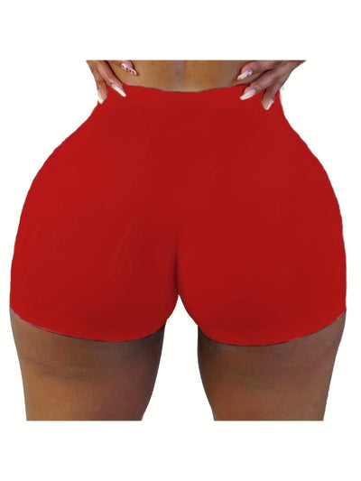 [High Waist Skinny Shorts] Solid High Waist Skinny Shorts, Casual Stretchy Yoga Shorts For Spring & Summer, Women's Clothing