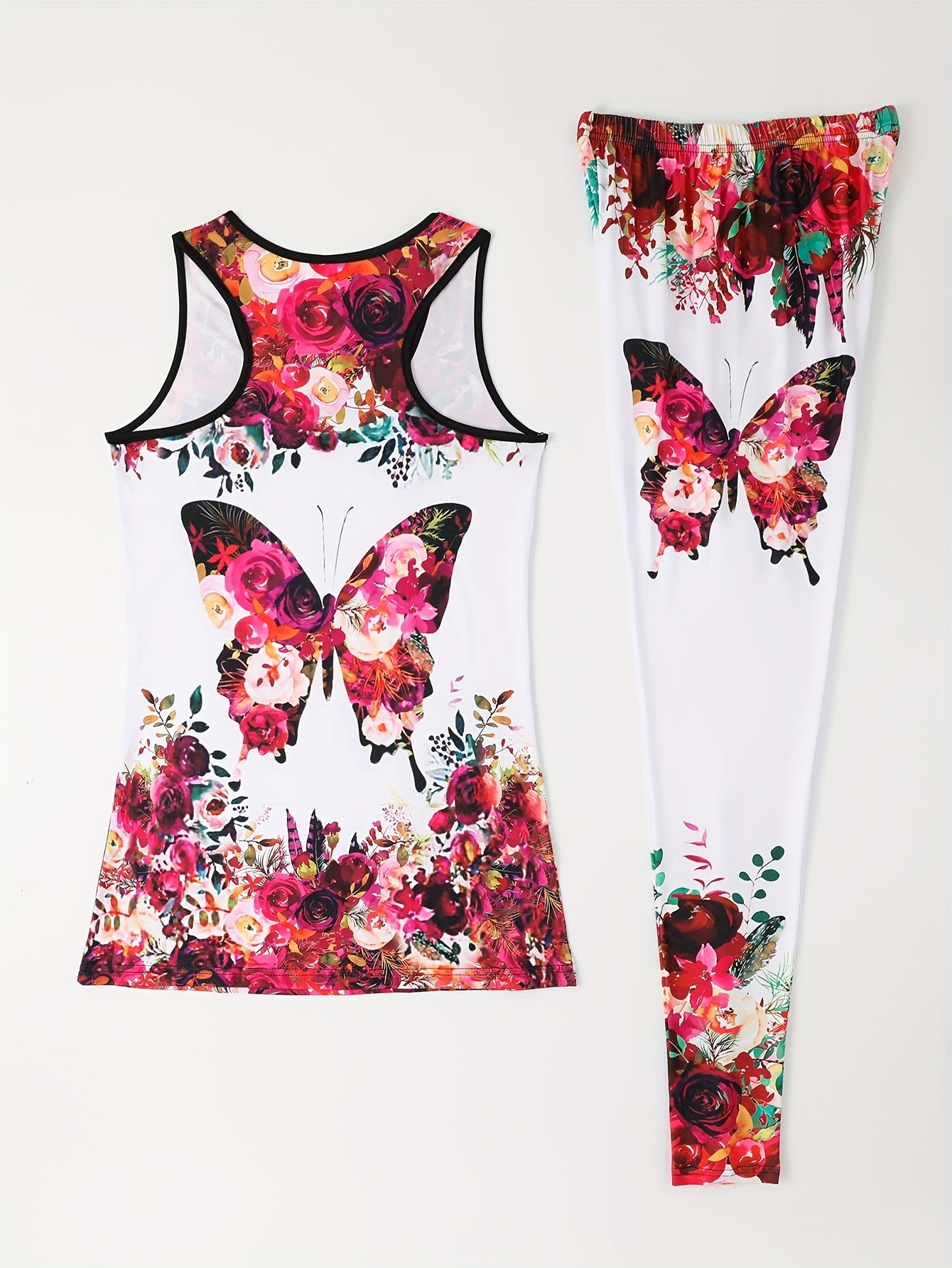 Vibrant 2pcs Set - Women's Casual Fitness Stretchy Fabric Tank Top and High-Waisted Leggings - Breathable Polyester/Spandex Blend, Perfect for Yoga & Casual Attire