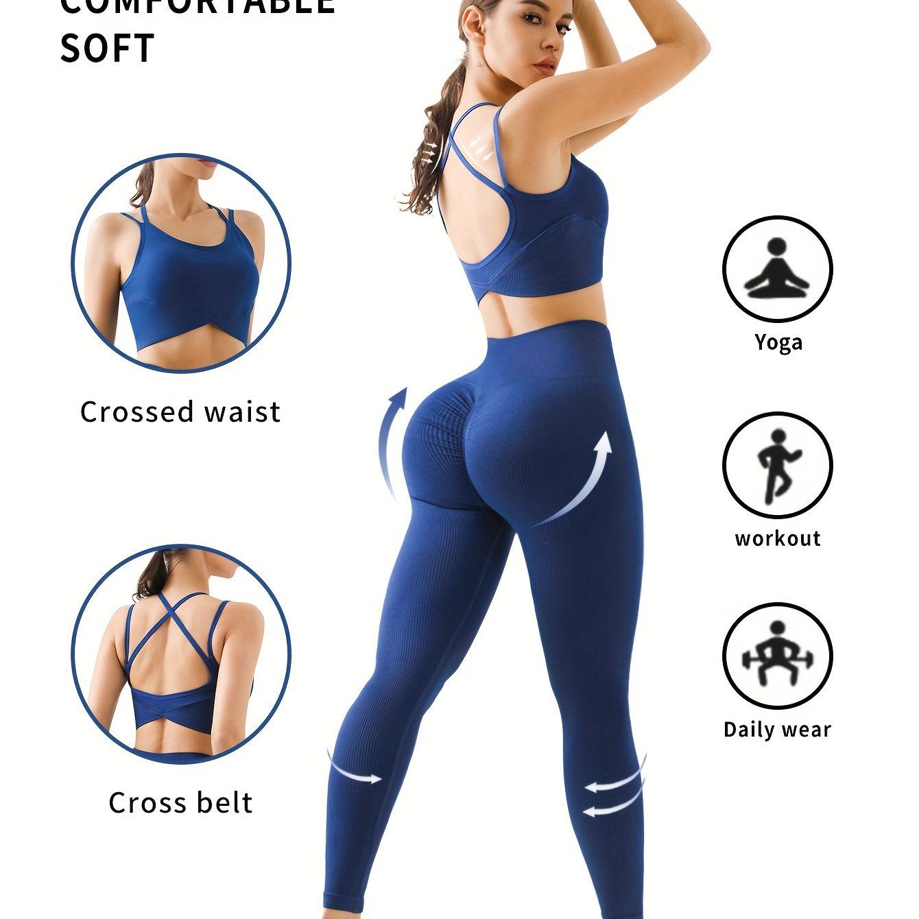 High-Waist Seamless Yoga Leggings with Butt Lifting & Cross-Back Design - Stretchy, Comfortable Activewear for Women, Perfect for Yoga & Fitness Workouts, Workout Leggings | Highwaist Leggings | Comfortable Fit
