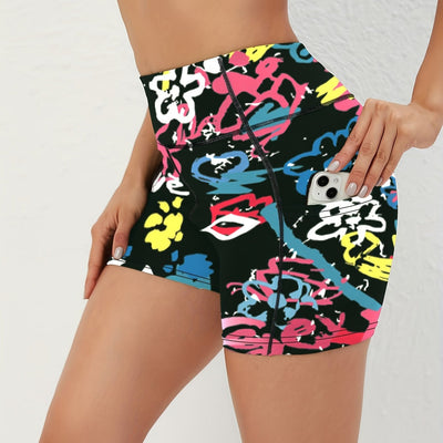 Women's High Waist Marble Printed Shorts - Slim Fit, Lift Hip, Yoga Workout Shorts - Polyester & Spandex Blend - For Fitness Enthusiasts & Yoga Lovers - Perfect for Gym, Outdoor Workouts & Everyday Wear