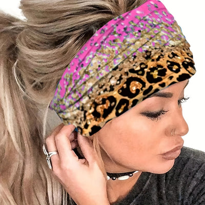 1pcs Boho Leopard Pattern Headband Stretch Wide Hair Bands Knotted Turban Head Band Yoga Running Sweatband Elastic Headband Head Wrap Hair Accessories For Women Teen Female