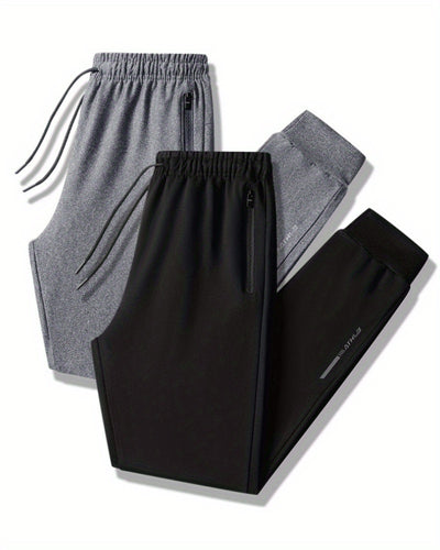 Lightweight Breathable Sports Pants Joggers, Men's Casual Slightly Stretch Zipper Pockets Sweatpants For All Seasons Fitness