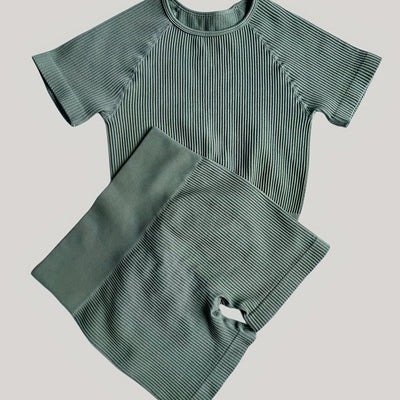 Seamless Butt Lifting Fitness Shorts and Yoga Short Sleeve Set