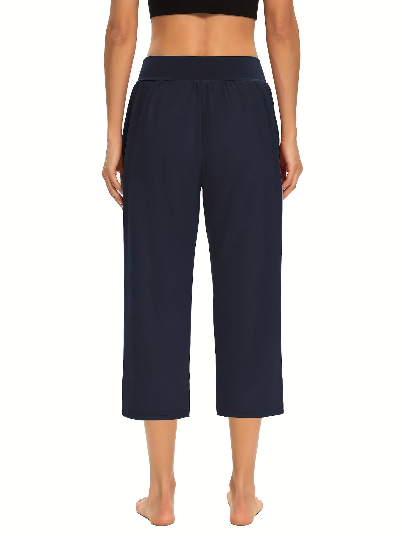 Plus Size Womens Capri Pants - Comfortable Solid Waistband, High Rise Skinny Fit - Fashionable for Casual Wear & Fitness