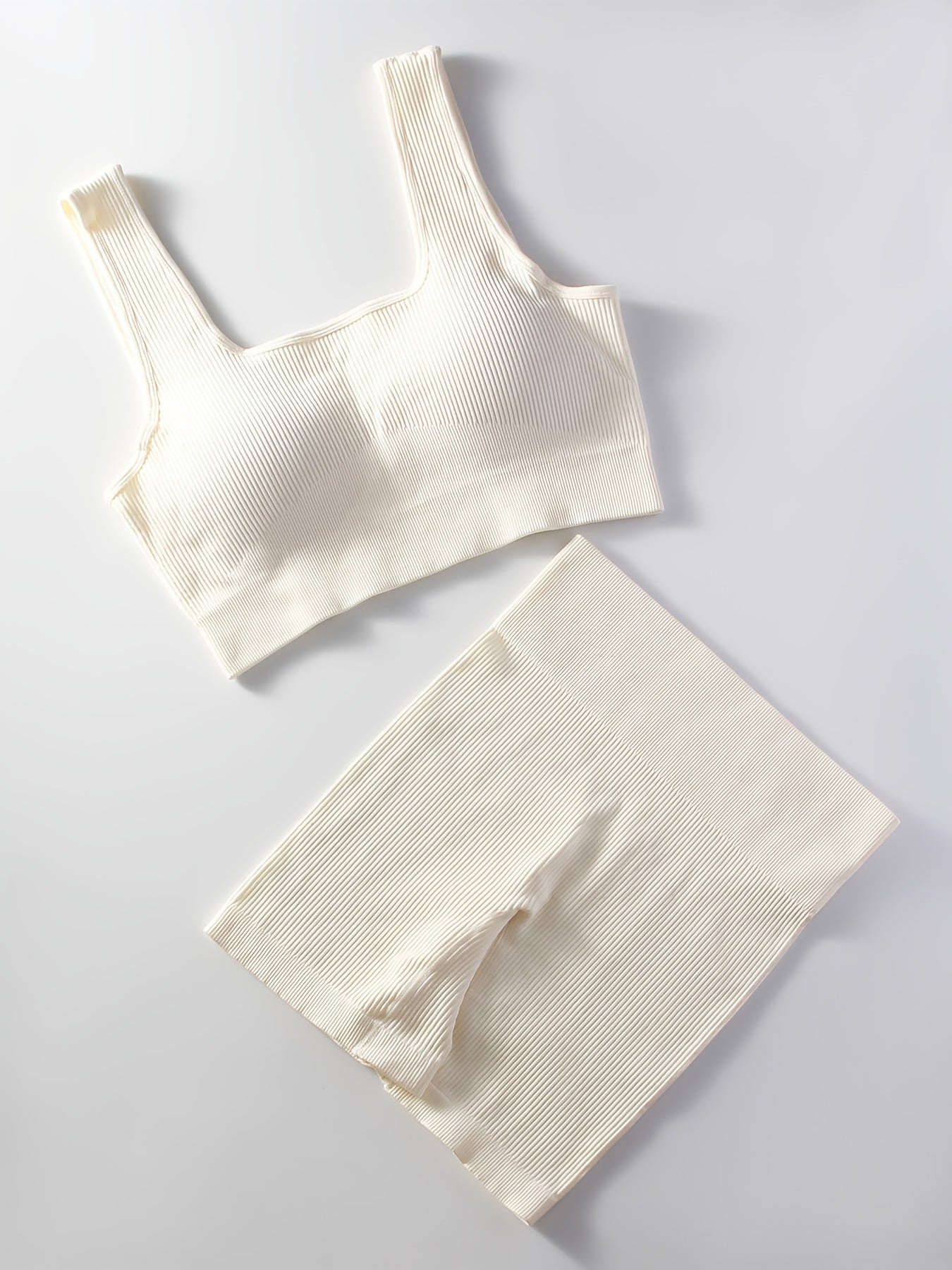 2pcs Women'S Breathable Seamless Yoga Leggings & Bra Set - High-Stretch Ribbed Gym Workout Shorts with Bra, Moisture-Wicking Athletic Outfit for Running, Pilates