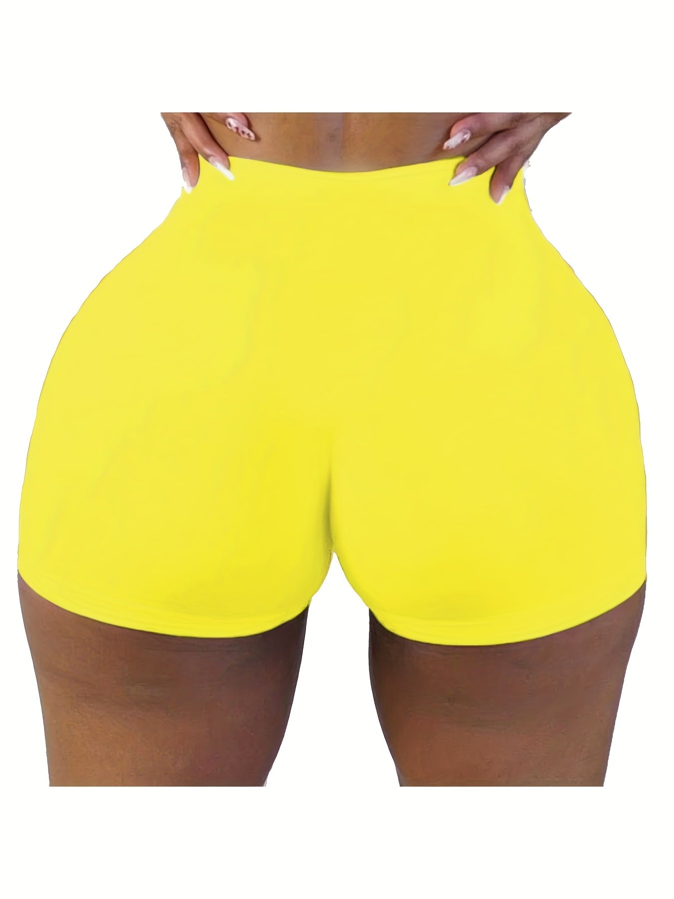 [High Waist Skinny Shorts] Solid High Waist Skinny Shorts, Casual Stretchy Yoga Shorts For Spring & Summer, Women's Clothing