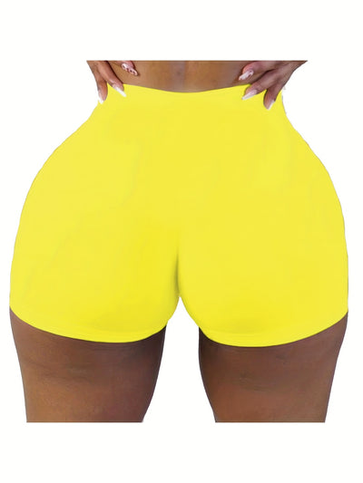 [High Waist Skinny Shorts] Solid High Waist Skinny Shorts, Casual Stretchy Yoga Shorts For Spring & Summer, Women's Clothing