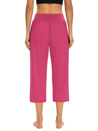 Plus Size Womens Capri Pants - Comfortable Solid Waistband, High Rise Skinny Fit - Fashionable for Casual Wear & Fitness