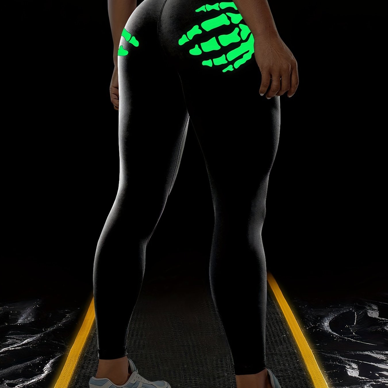 Vibrant Skeleton Hands Printed High Waist Sports Yoga Leggings - Moisture-Wicking, Four-Way Stretch, Comfortable, and Breathable - Perfect for Halloween, Carnival, Music Festival, and Workout Enthusiasts