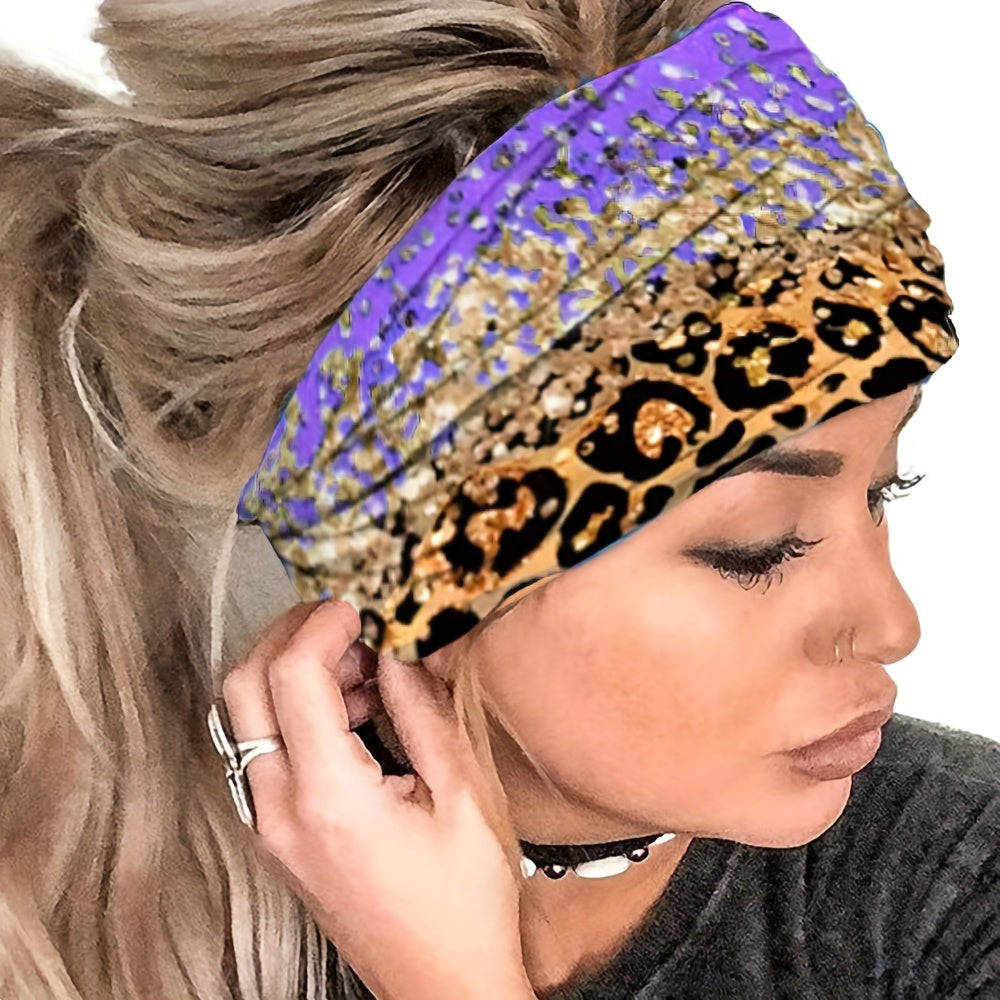 1pcs Boho Leopard Pattern Headband Stretch Wide Hair Bands Knotted Turban Head Band Yoga Running Sweatband Elastic Headband Head Wrap Hair Accessories For Women Teen Female