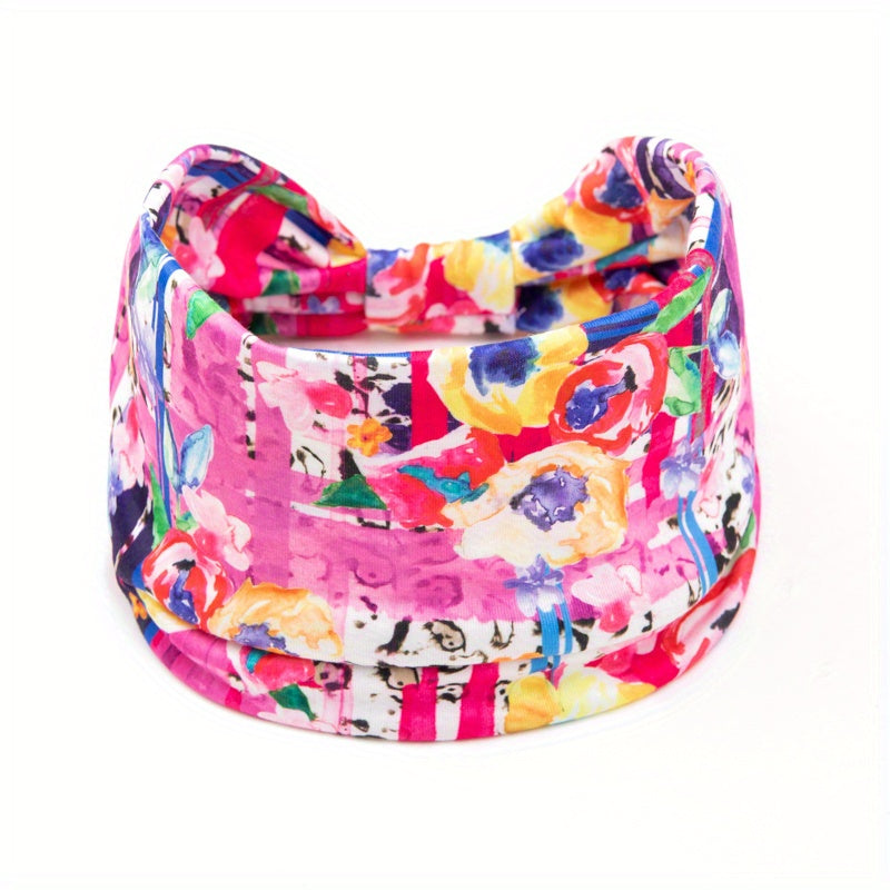 Tie Dye Flower Print Knotted Headband Ladies Sports Widening Fitness Yoga Headband Bundle Boho Style Hairband