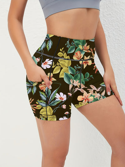 Women's High Waist Marble Printed Shorts - Slim Fit, Lift Hip, Yoga Workout Shorts - Polyester & Spandex Blend - For Fitness Enthusiasts & Yoga Lovers - Perfect for Gym, Outdoor Workouts & Everyday Wear