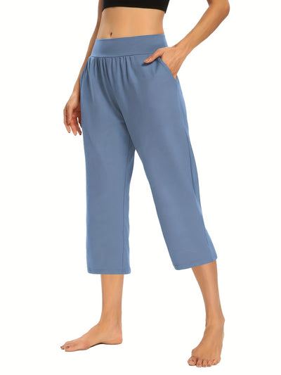 Plus Size Womens Capri Pants - Comfortable Solid Waistband, High Rise Skinny Fit - Fashionable for Casual Wear & Fitness