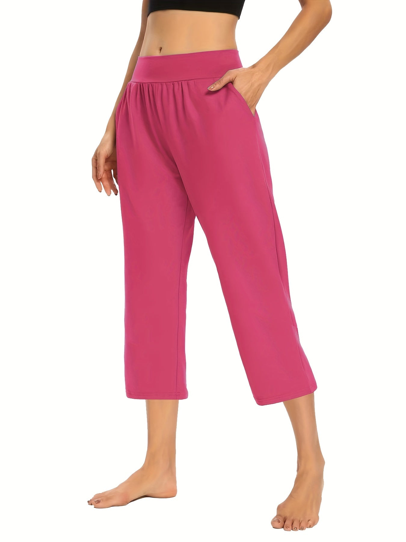 Plus Size Womens Capri Pants - Comfortable Solid Waistband, High Rise Skinny Fit - Fashionable for Casual Wear & Fitness