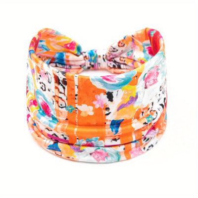 Tie Dye Flower Print Knotted Headband Ladies Sports Widening Fitness Yoga Headband Bundle Boho Style Hairband