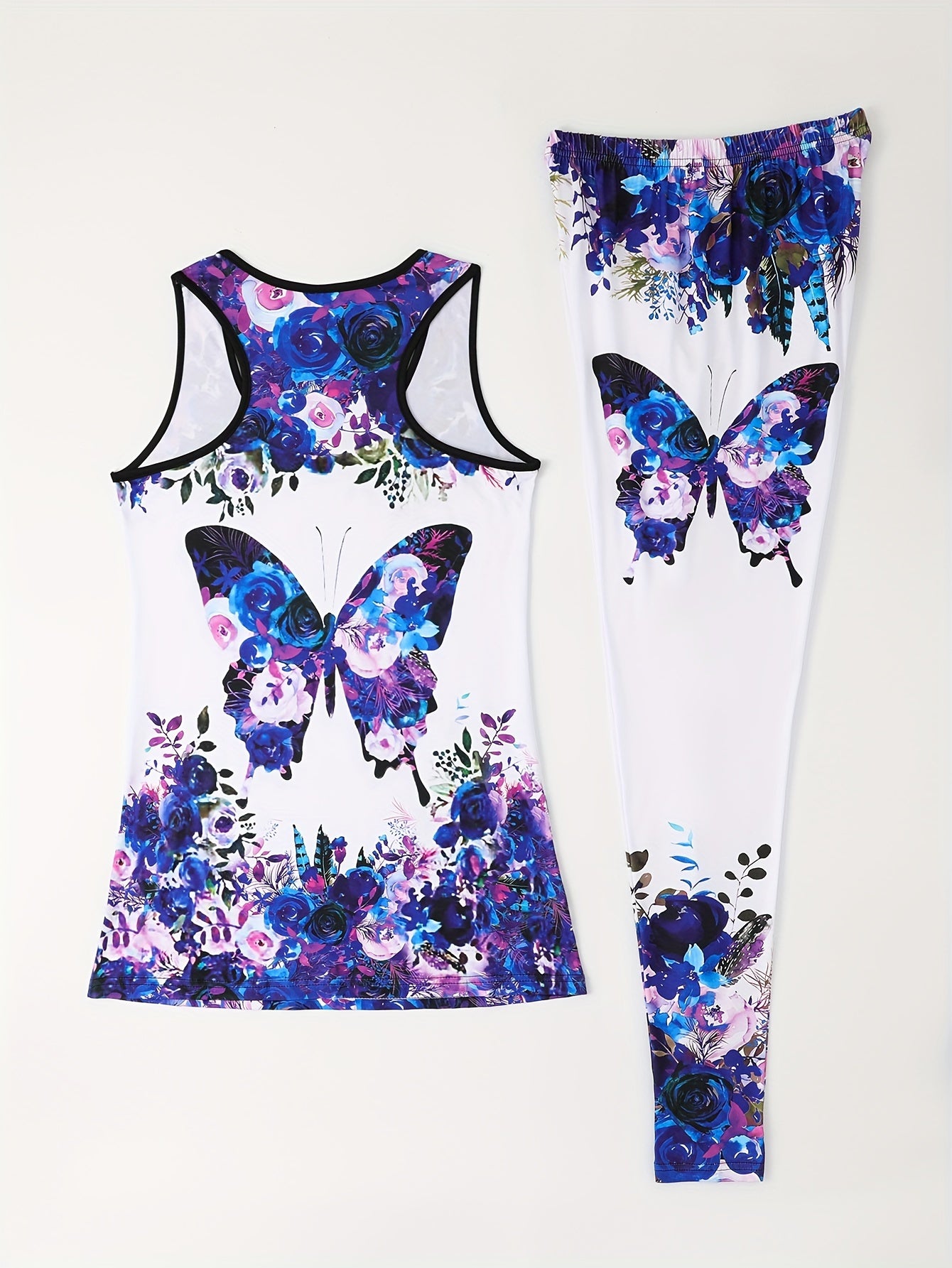 Vibrant 2pcs Set - Women's Casual Fitness Stretchy Fabric Tank Top and High-Waisted Leggings - Breathable Polyester/Spandex Blend, Perfect for Yoga & Casual Attire