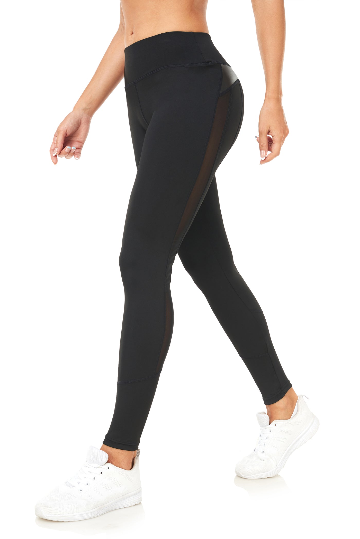 Women'S High Waist Hip Lifting Leggings, Quick Dry Polyester & Spandex Blend, Elastic Waistband, Contrast Mesh Detail, All-Season Sports Yoga Pants, Knit Fabric, 220g/m², Solid Color, Long Length
