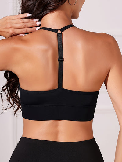 Seamless Halter Sports Bra, Comfy Yoga Fitness Adjustable Bra, Women's Lingerie & Underwear
