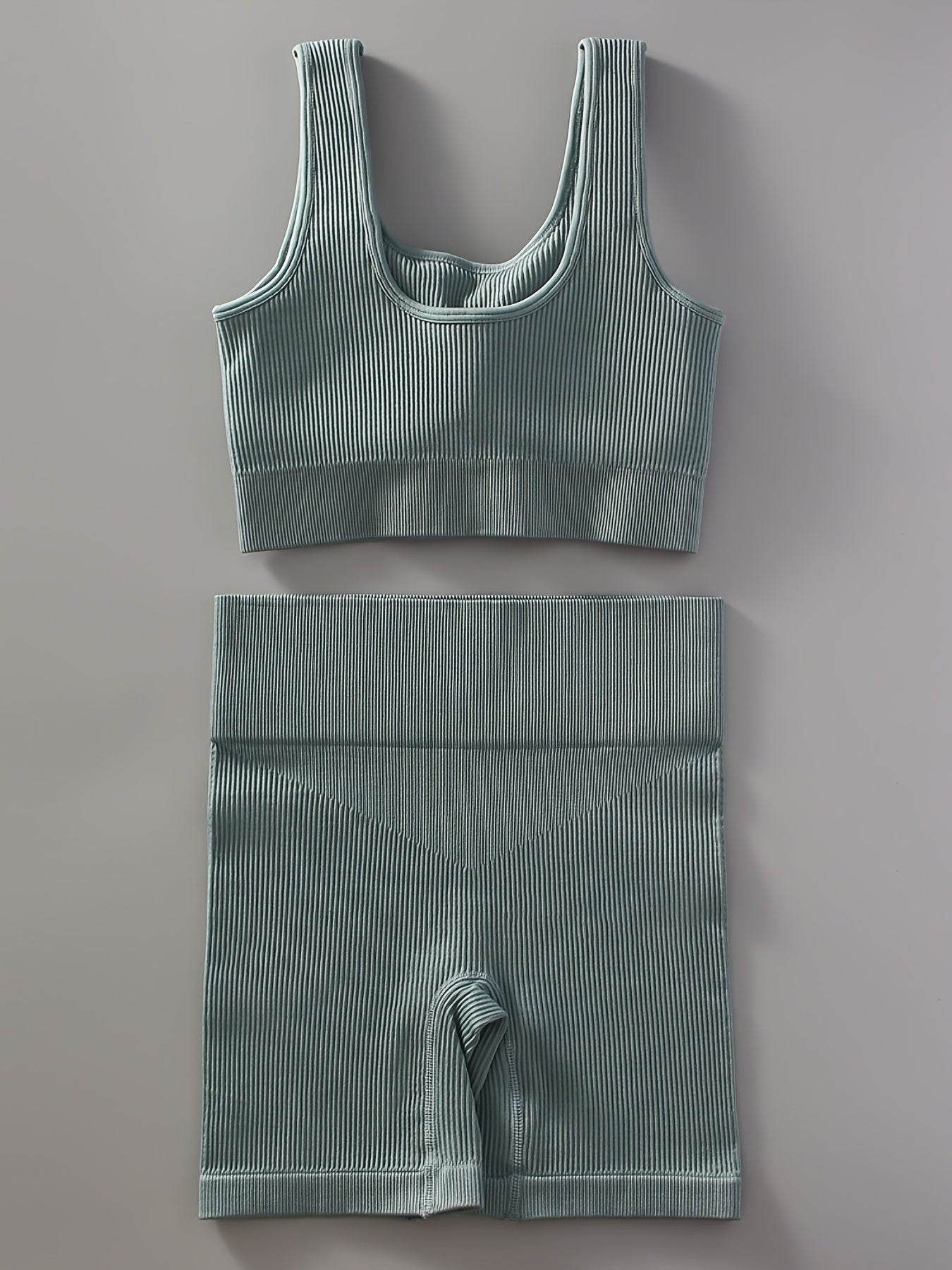 2pcs Women'S Breathable Seamless Yoga Leggings & Bra Set - High-Stretch Ribbed Gym Workout Shorts with Bra, Moisture-Wicking Athletic Outfit for Running, Pilates