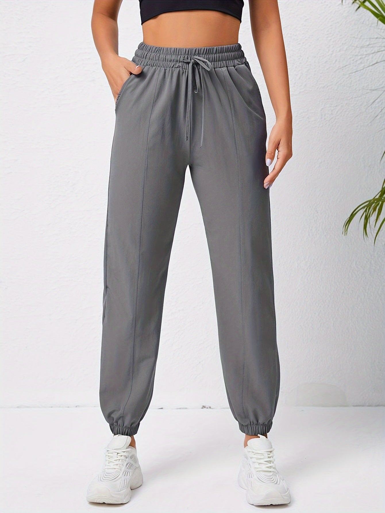 Stretchy Comfort Fit Joggers - Quick Drying, Slant Pockets, Elastic Waistband, Breathable, Moisture-Wicking, Womens Activewear for Fitness, Yoga, Running, and Outdoor Activities