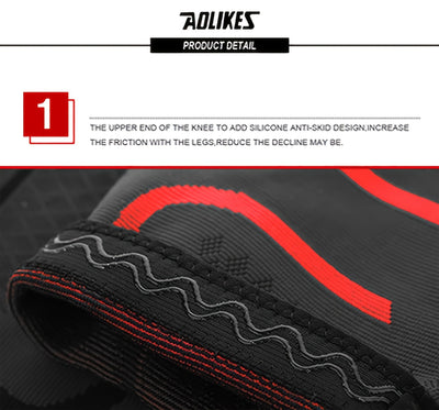 1pc AOLIKES Compression Knee Sleeve | Breathable, Non-Slip, Ideal for Running, Volleyball, Basketball, Yoga, Tennis, Football - Available in, Grey, Red
